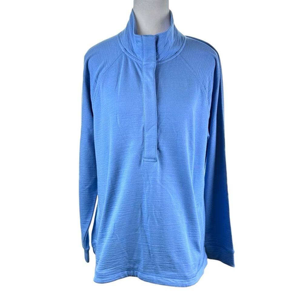 T by Talbots Slub Knit Terry Pullover Long Sleeve XL Petite Blue Wave UPF 50 NWT
